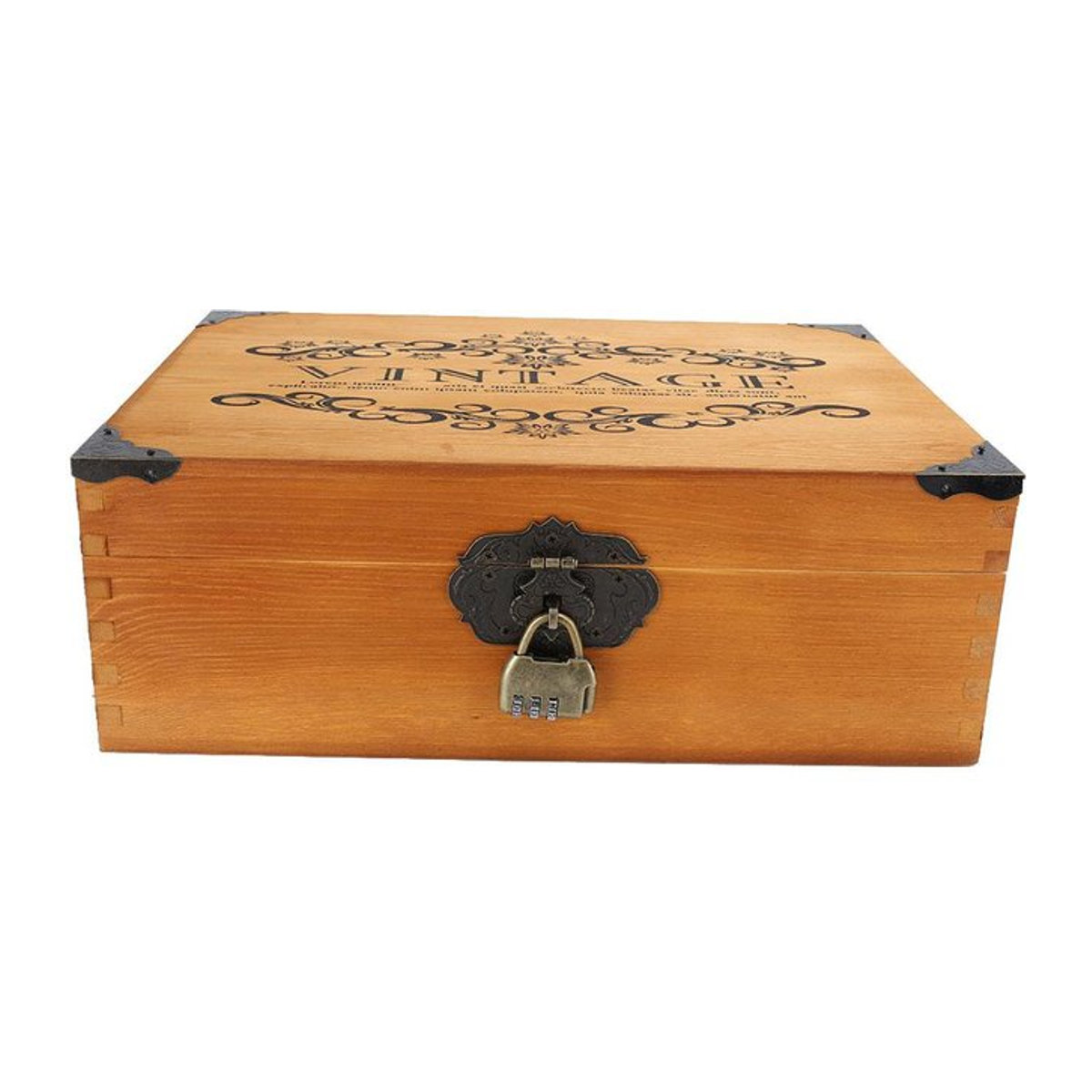 Vintage Holzkiste von DIYelecs in Röstfarbe als Desktop-Ablage und Aufbewahrungsbox für Schmuck und Make-up mit Schloss, B/T/H: 23,5 x 12,0 x 12,0 cm - Bild 1