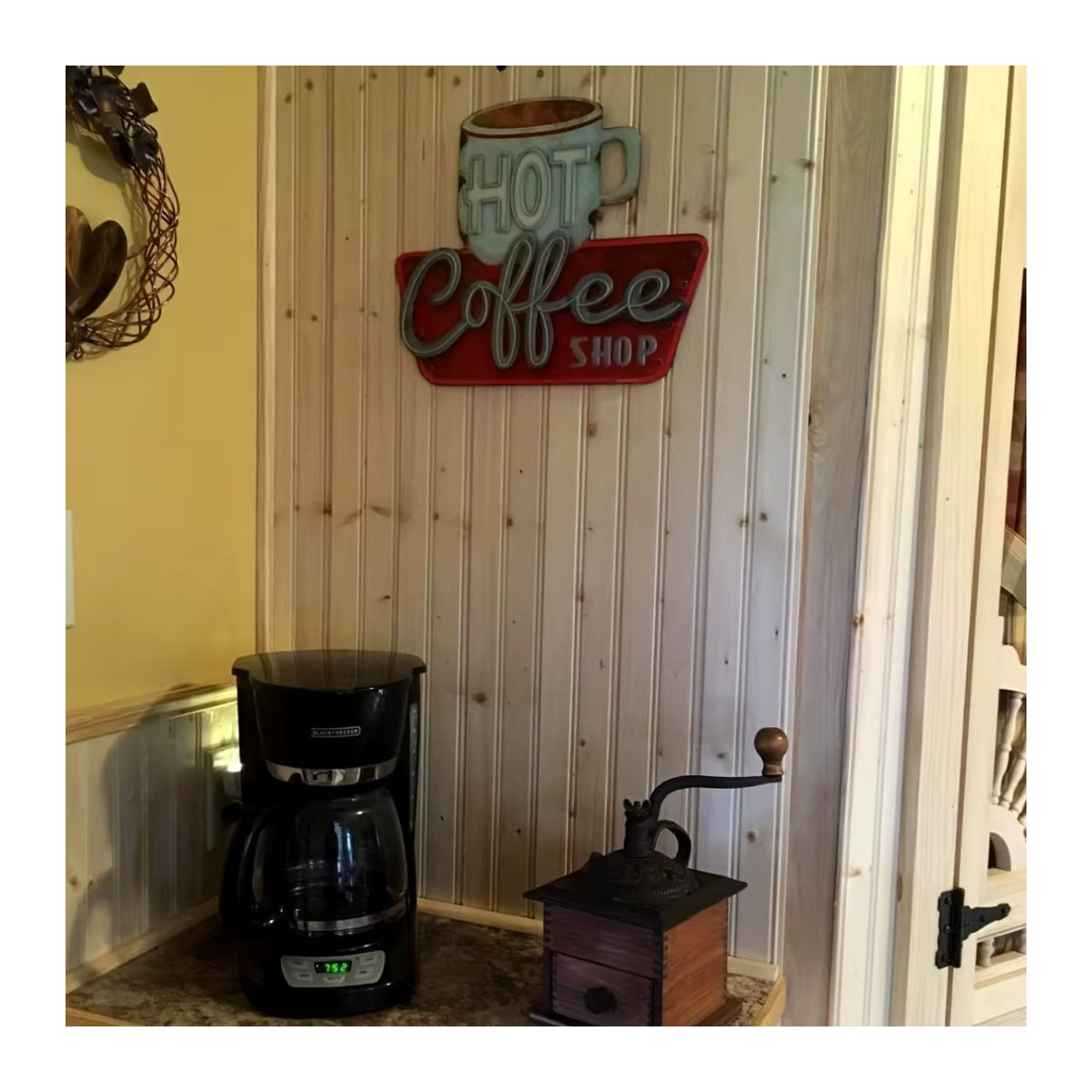 Vintage Holzschild für Kaffeetassen in Weiß, Wanddekoration für Küche und Café, B/H/T: 25,0 x 20,0 x 1,0 cm - Bild 3