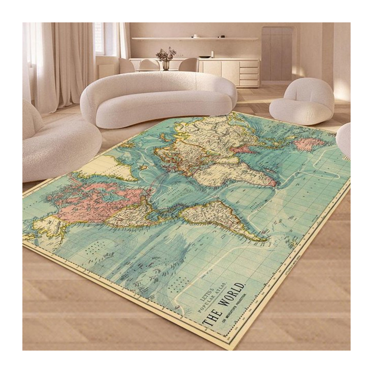 Vintage Landkarten Teppich mit Retro Welt Design als weiche Bodenmatte für dein Wohnzimmer B/T: 50 x 30 cm - Bild 1
