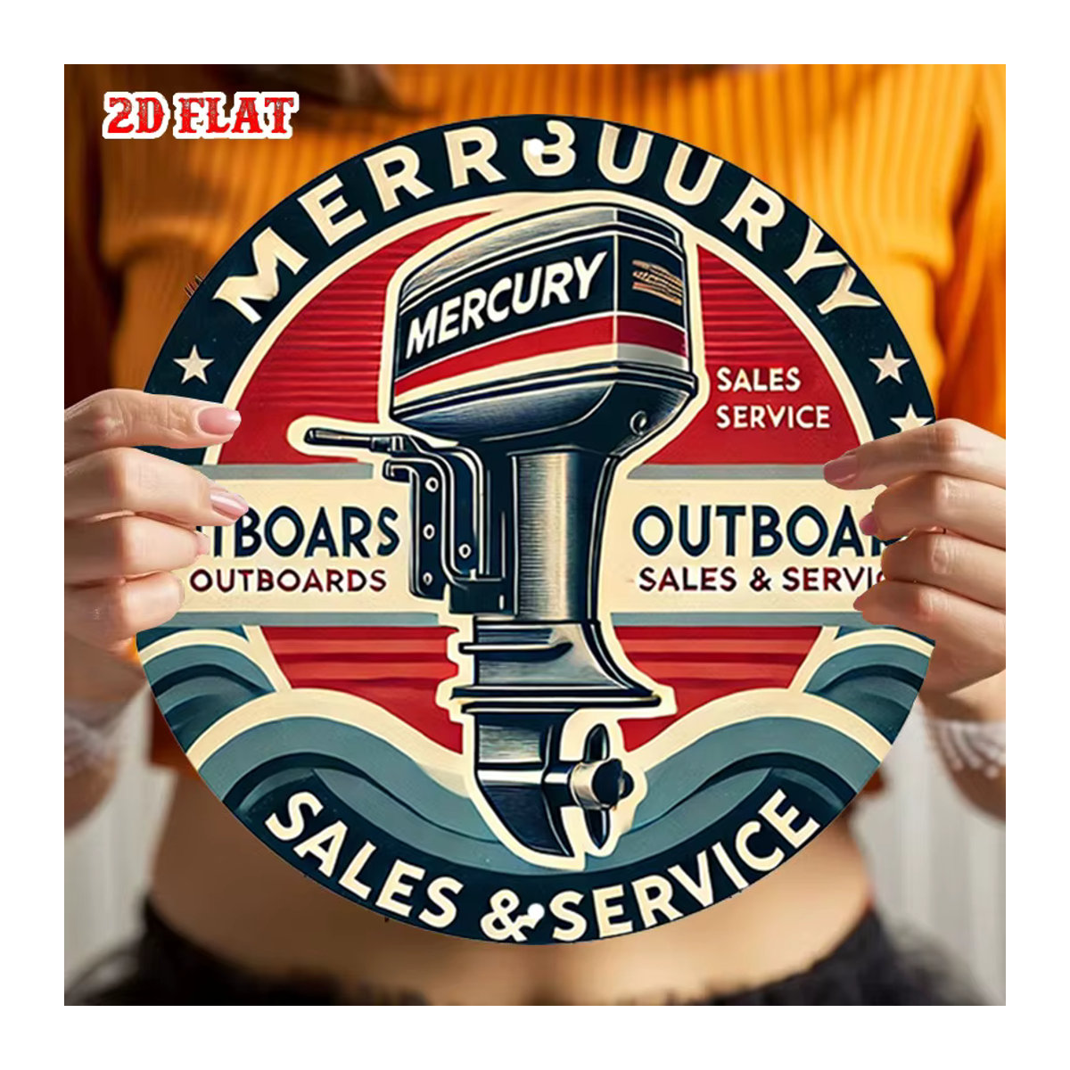 Vintage Mercury Außenbordmotor Wanddeko aus Metall in Rot und Blau im maritimen Design - Bild 5