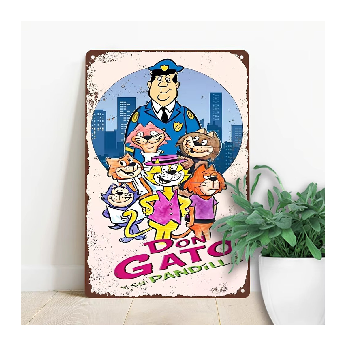 Vintage Metallblechschild Hello Young Don Gato Y Su Pandilla Wandkunst Multicolor - Bild 2