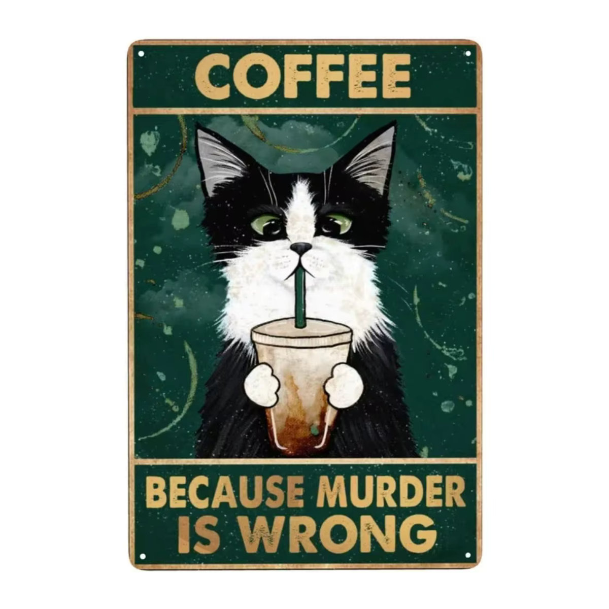 Vintage Metallschild CIFBUY Katze Kaffee Wanddekoration mit Typografie in Mehrfarbig - Bild 2