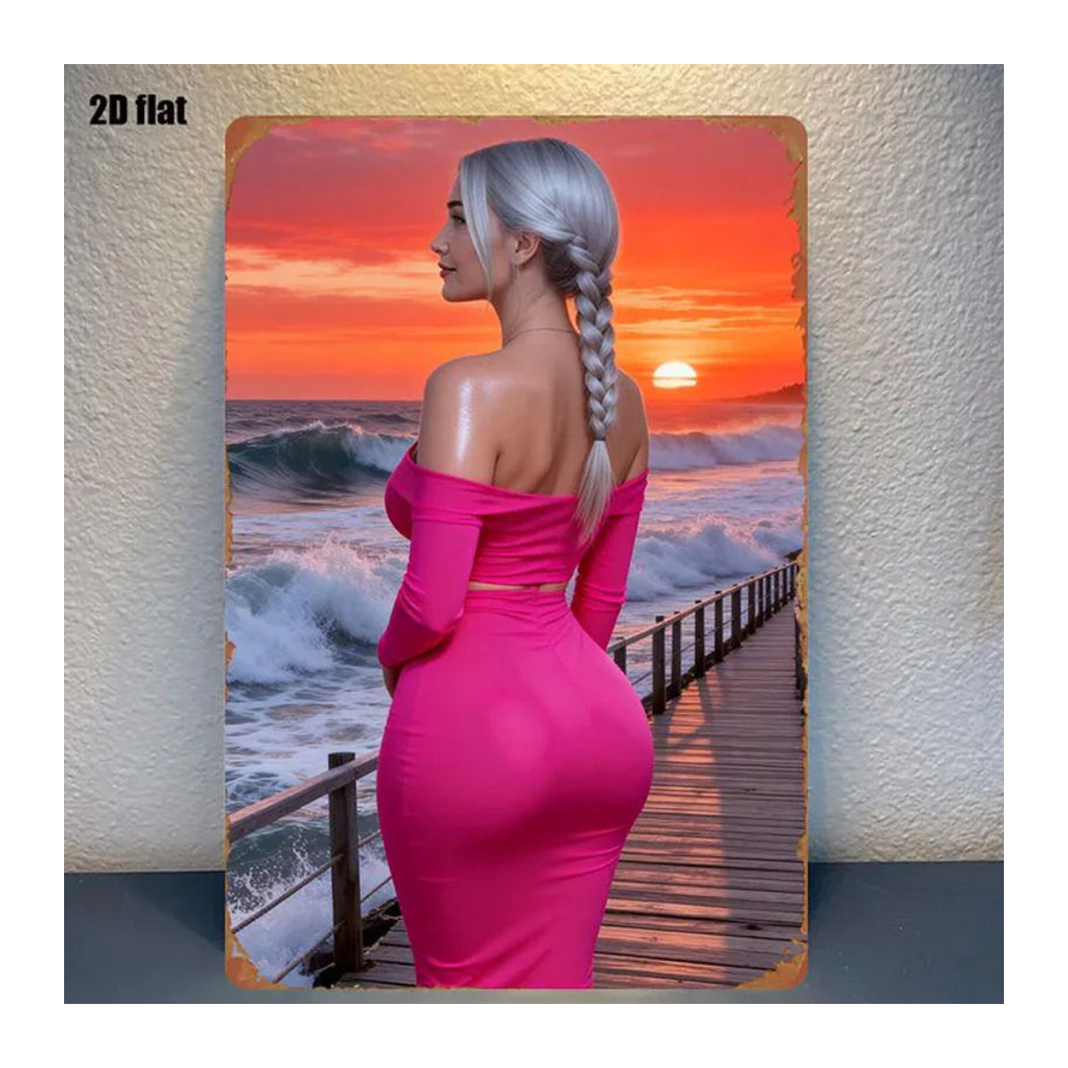 Vintage Metallschild CIFBUY Sunset Beach Girl Silhouette, mehrfarbig, B: 30,5 cm, H: 20,3 cm - Bild 1