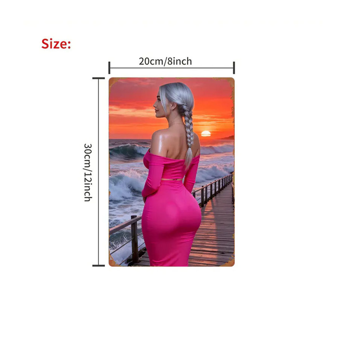 Vintage Metallschild CIFBUY Sunset Beach Girl Silhouette, mehrfarbig, B: 30,5 cm, H: 20,3 cm - Bild 2