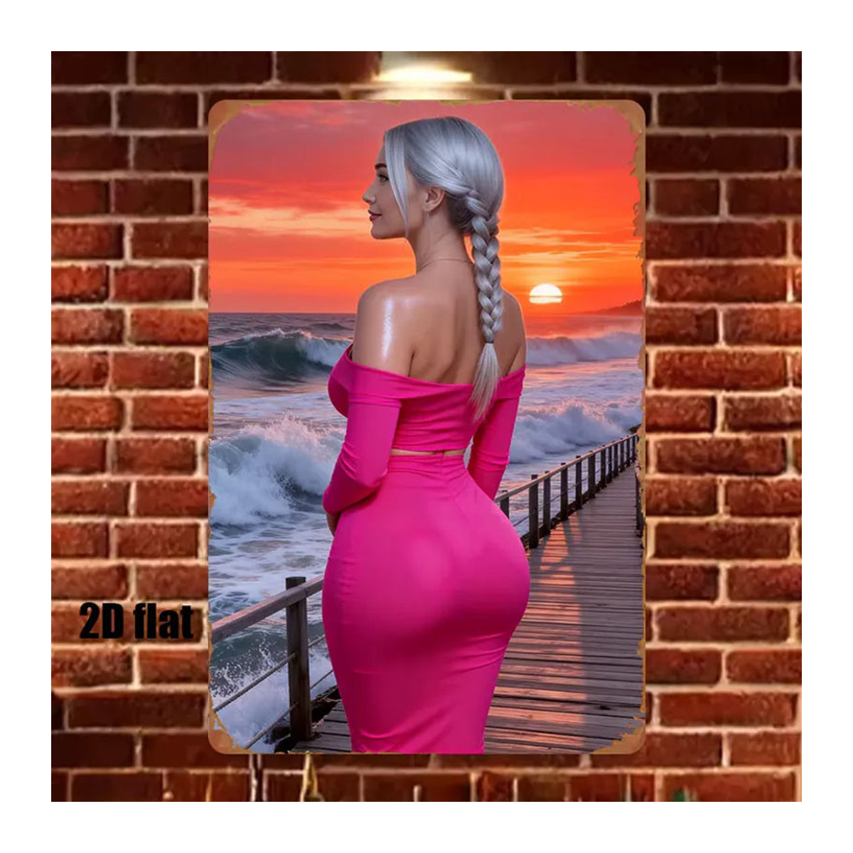Vintage Metallschild CIFBUY Sunset Beach Girl Silhouette, mehrfarbig, B: 30,5 cm, H: 20,3 cm - Bild 3