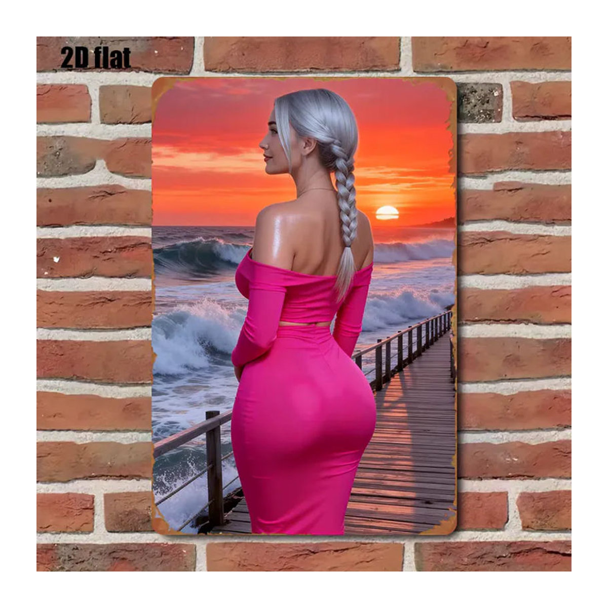 Vintage Metallschild CIFBUY Sunset Beach Girl Silhouette, mehrfarbig, B: 30,5 cm, H: 20,3 cm - Bild 4