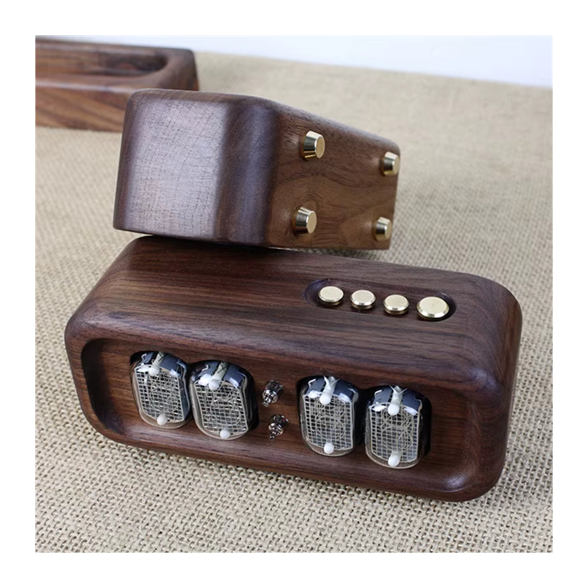 Vintage Nixie-Uhr aus Schwarznuss Massivholz als elektronische Digitalröhren-Tischuhr - Bild 3