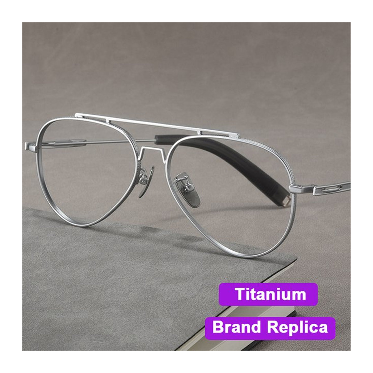 Vintage Pilot Brille aus reinem Titan in Silber mit Doppelbrücke und runden Gläsern für Erwachsene - Bild 1