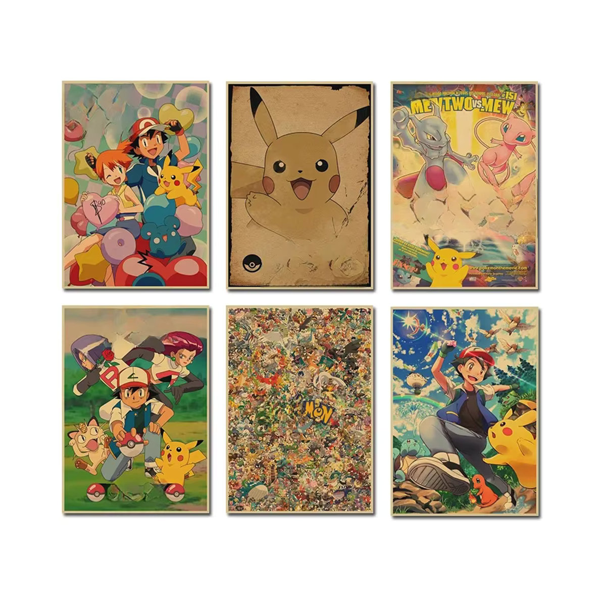 Vintage Pokemon Wandbild mit Pikachu, Squirtle und Bulbasaur als Leinwanddruck von Keeppley in mehrfarbigem Design für die Kinderzimmer Dekoration - Bild 4
