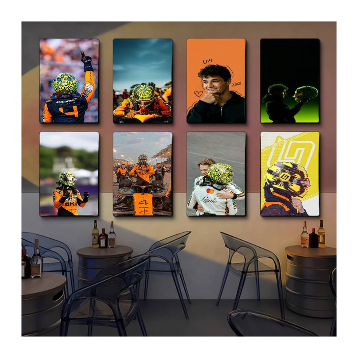 Vintage Rennwagen Wandkunst Poster mit Lando Norris Motiv, Mehrfarbiger Ästhetischer Kunstdruck aus Papier für dein Zuhause oder Café, Hochformat und Rahmenlos - Bild 1
