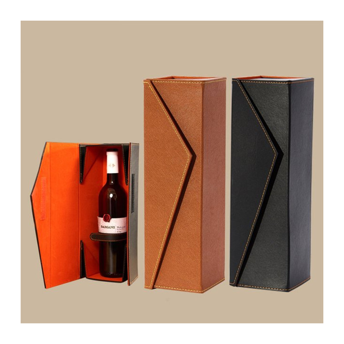 Vintage Rotwein Geschenkbox aus PU-Leder in geometrischem Design - Bild 1