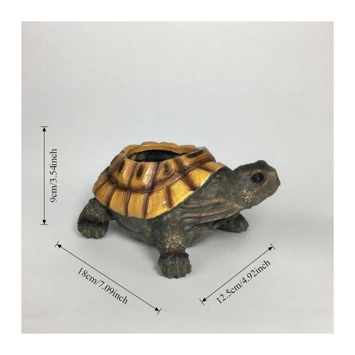 Vintage Schildkröten-Sukkulenten-Pflanztopf aus Kunstharz in Grün und Braun mit Drainageloch - Bild 4