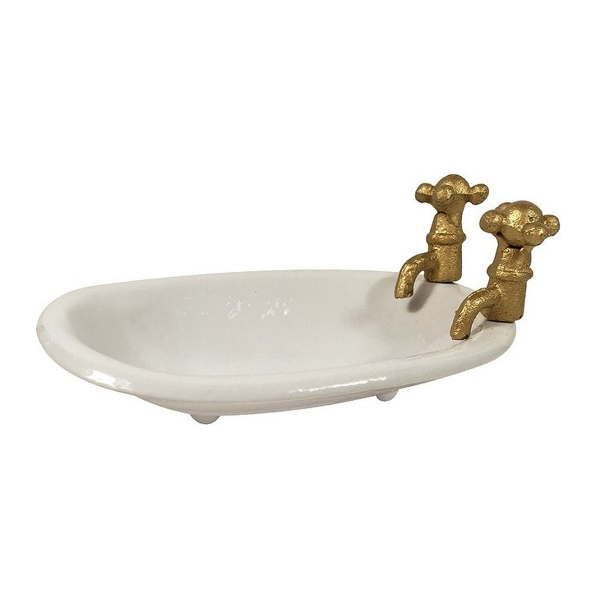 Vintage Seifenschale in Form einer alten Badewanne mit Wasserhahn, Weiß, Metall und Keramik - Bild 1