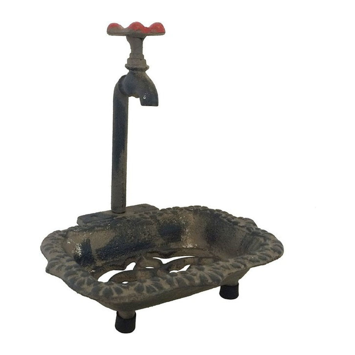 Vintage Seifenspender im Nostalgie-Stil mit antikem Wasserhahn aus Gusseisen, gräulich patiniert - Bild 1