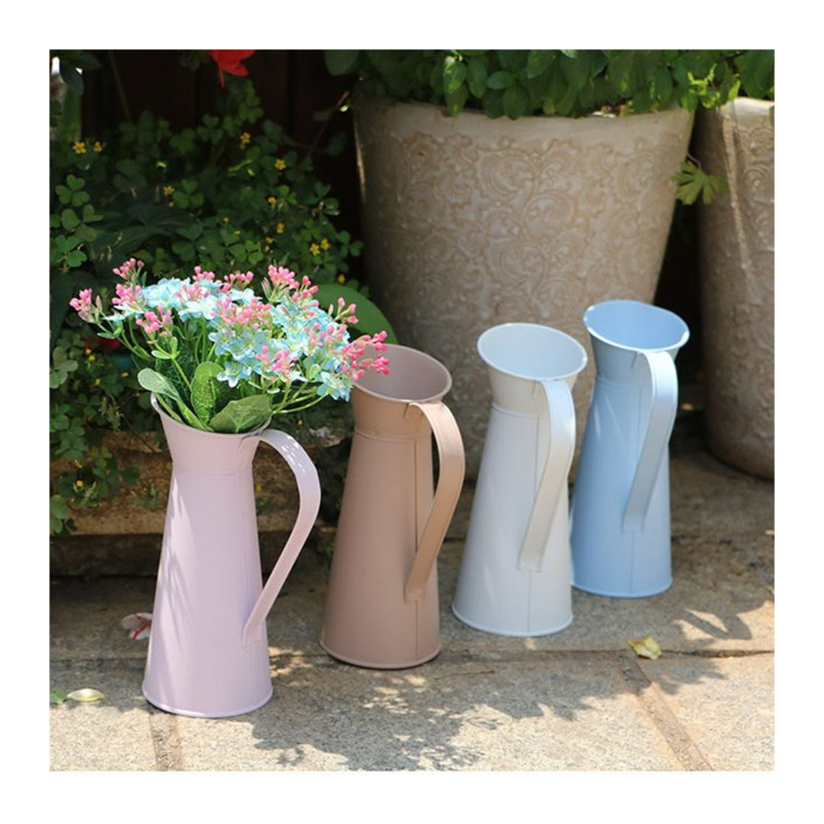 Vintage Shabby Chic Blumenvase in Creme aus Metall und Zinn, Höhe: 20 cm - Bild 1