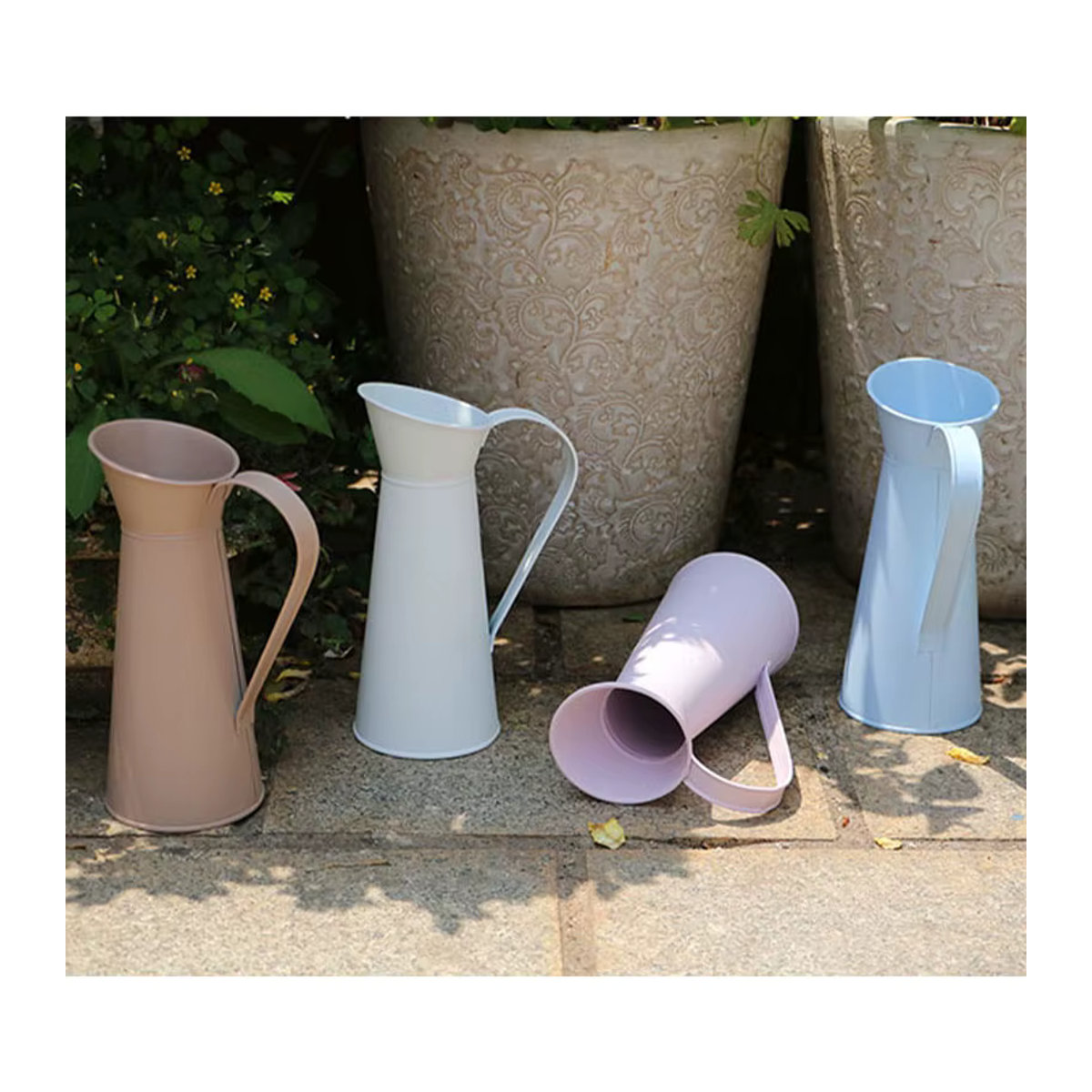 Vintage Shabby Chic Blumenvase in Creme aus Metall und Zinn, Höhe: 20 cm - Bild 2