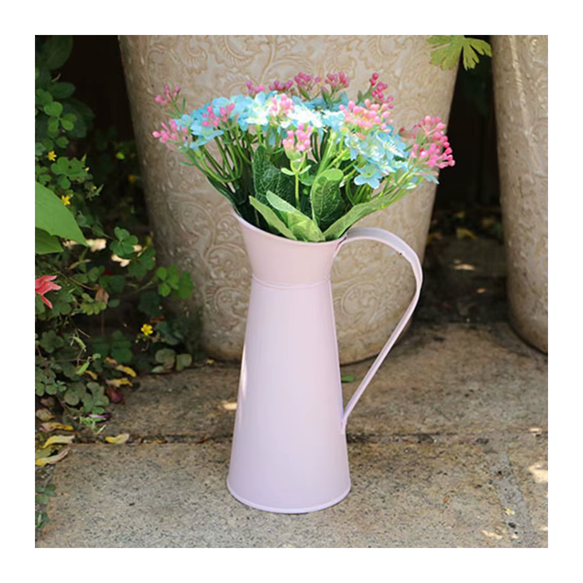 Vintage Shabby Chic Blumenvase in Creme aus Metall und Zinn, Höhe: 20 cm - Bild 3