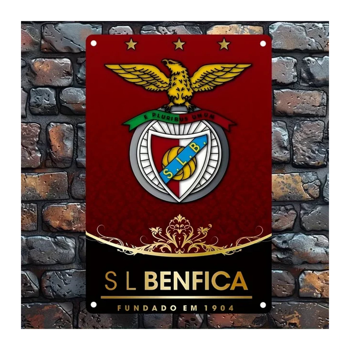 Vintage SL Benfica Eisen-Fußballschild von Hello Young in Rot, Wanddekoration aus Eisen, B/H: 30,0 x 20,0 cm - Bild 1