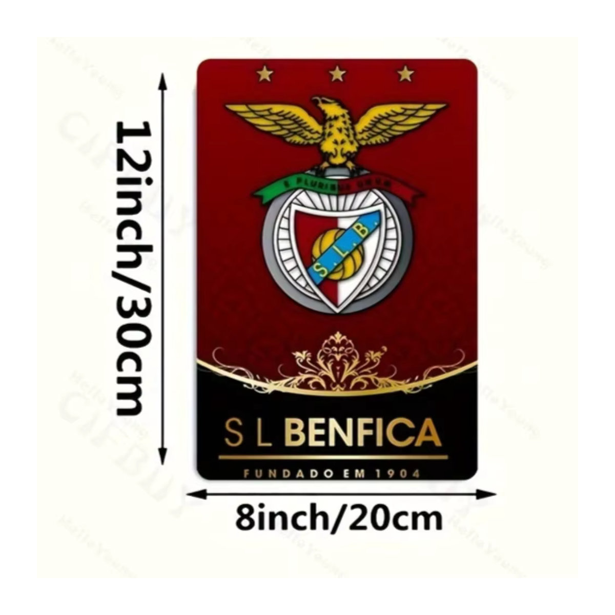 Vintage SL Benfica Eisen-Fußballschild von Hello Young in Rot, Wanddekoration aus Eisen, B/H: 30,0 x 20,0 cm - Bild 2