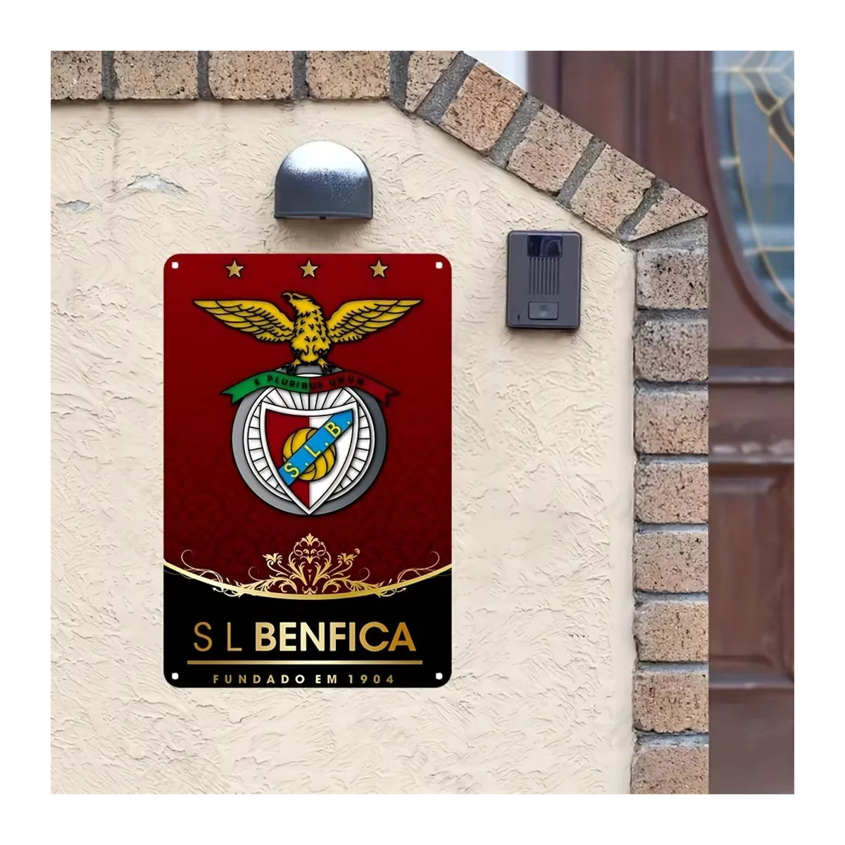 Vintage SL Benfica Eisen-Fußballschild von Hello Young in Rot, Wanddekoration aus Eisen, B/H: 30,0 x 20,0 cm - Bild 3