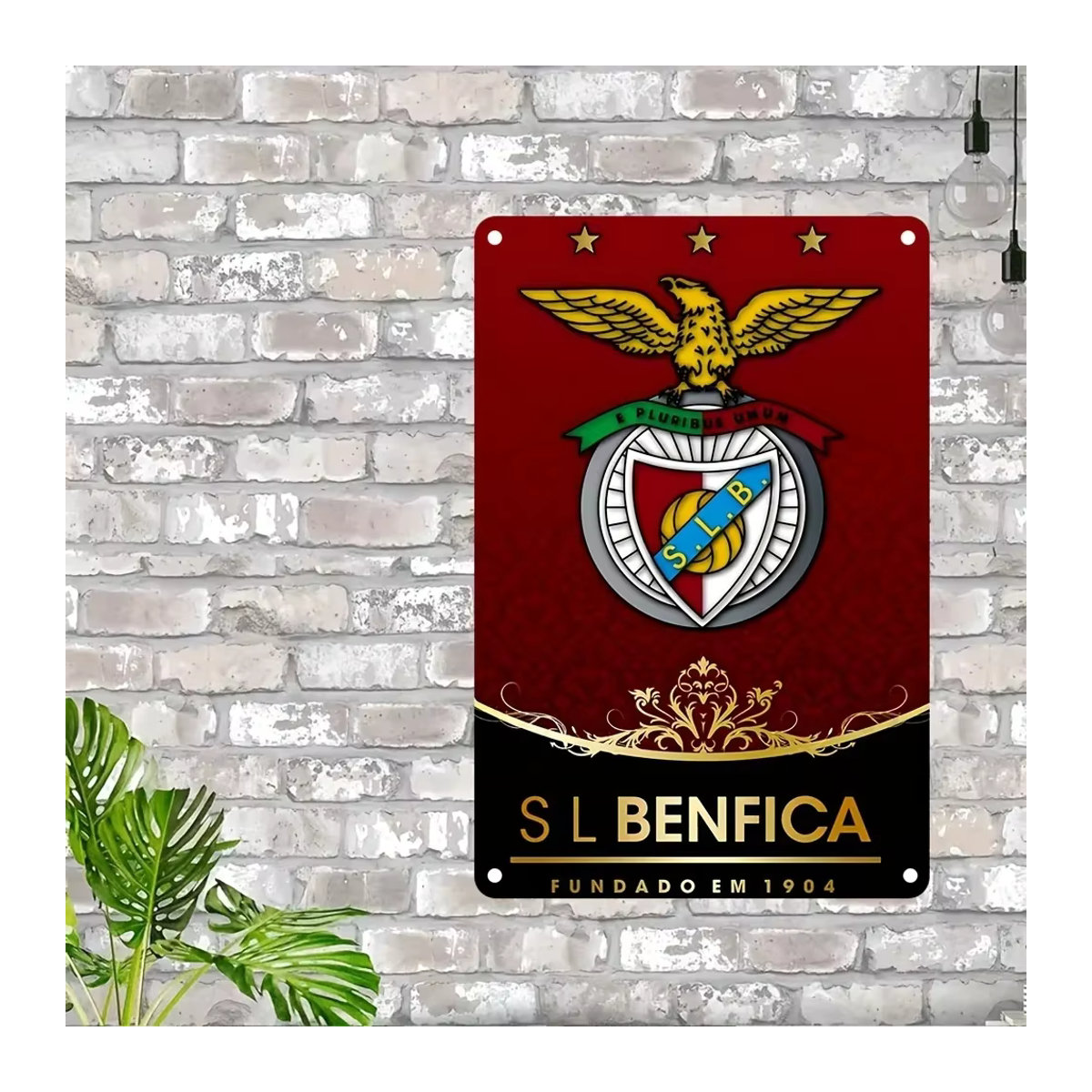 Vintage SL Benfica Eisen-Fußballschild von Hello Young in Rot, Wanddekoration aus Eisen, B/H: 30,0 x 20,0 cm - Bild 4