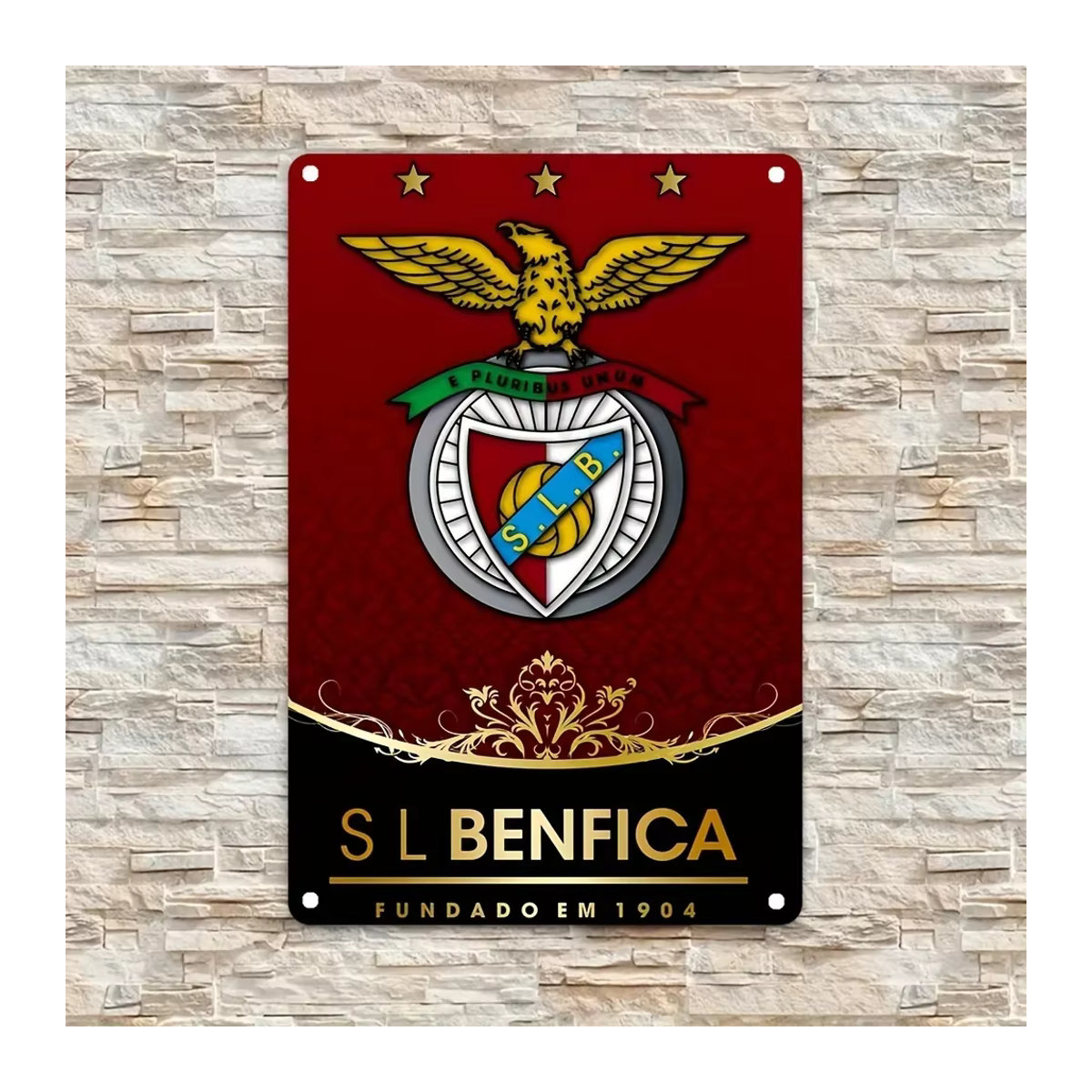Vintage SL Benfica Eisen-Fußballschild von Hello Young in Rot, Wanddekoration aus Eisen, B/H: 30,0 x 20,0 cm - Bild 5