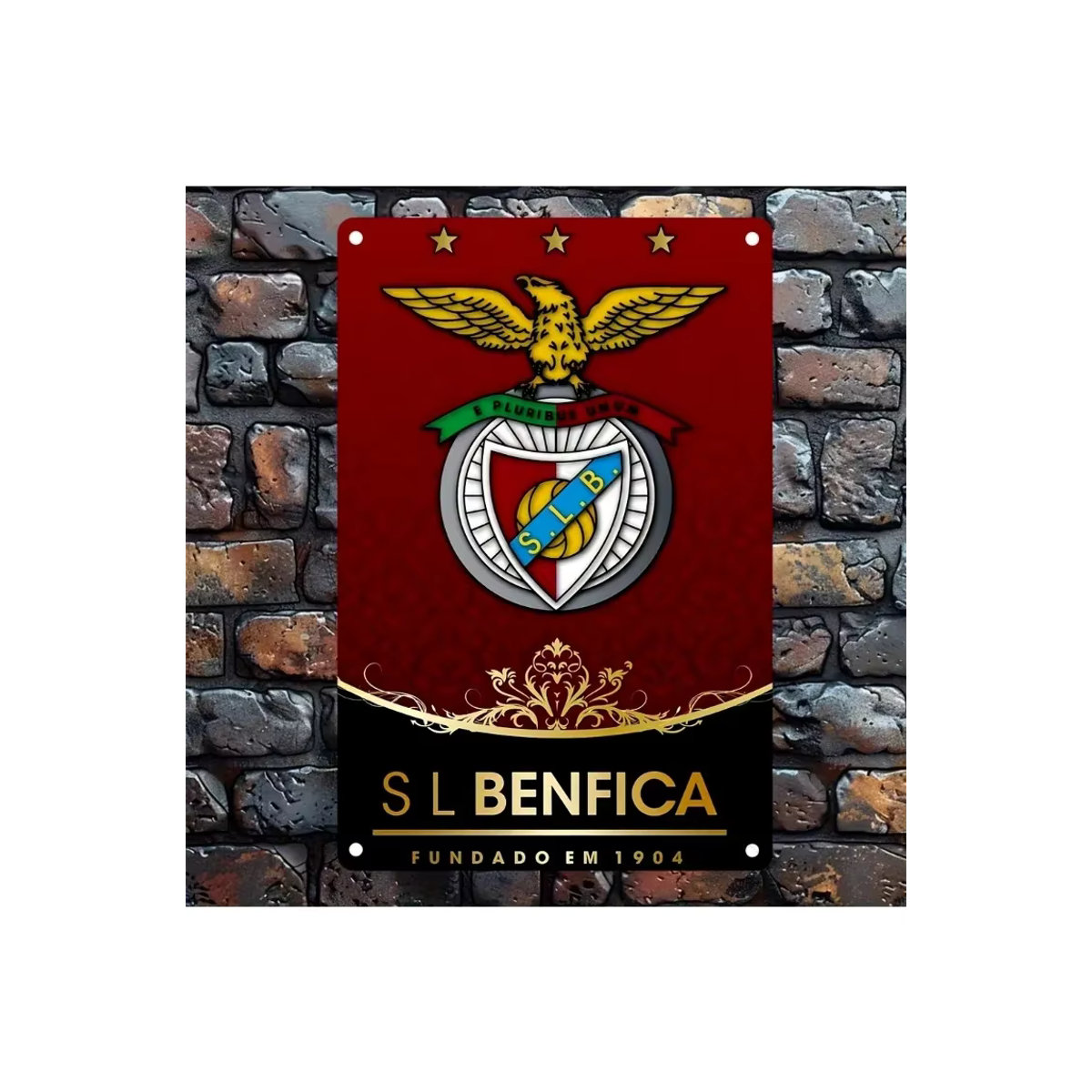 Vintage SL Benfica Eisen-Fußballschild von Hello Young in Rot, Wanddekoration aus Eisen, B/H: 30,0 x 20,0 cm - Bild 6