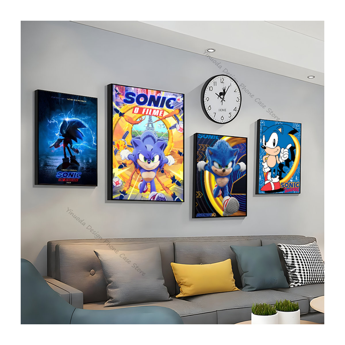 Vintage Sonic Filmplakat als ästhetische Wandmalerei im Hochformat, mehrfarbig und rahmenlos auf Papier - Bild 1