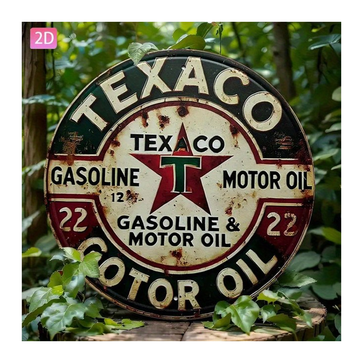 Vintage Texaco Motoröl-Metallschild rund mit Retro-Design in Rot, Weiß und Grün, Durchmesser: 19,7 cm - Bild 1