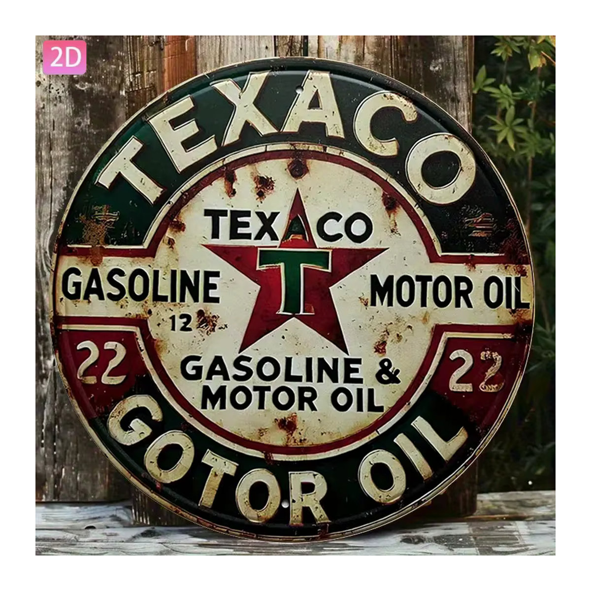 Vintage Texaco Motoröl-Metallschild rund mit Retro-Design in Rot, Weiß und Grün, Durchmesser: 19,7 cm - Bild 2