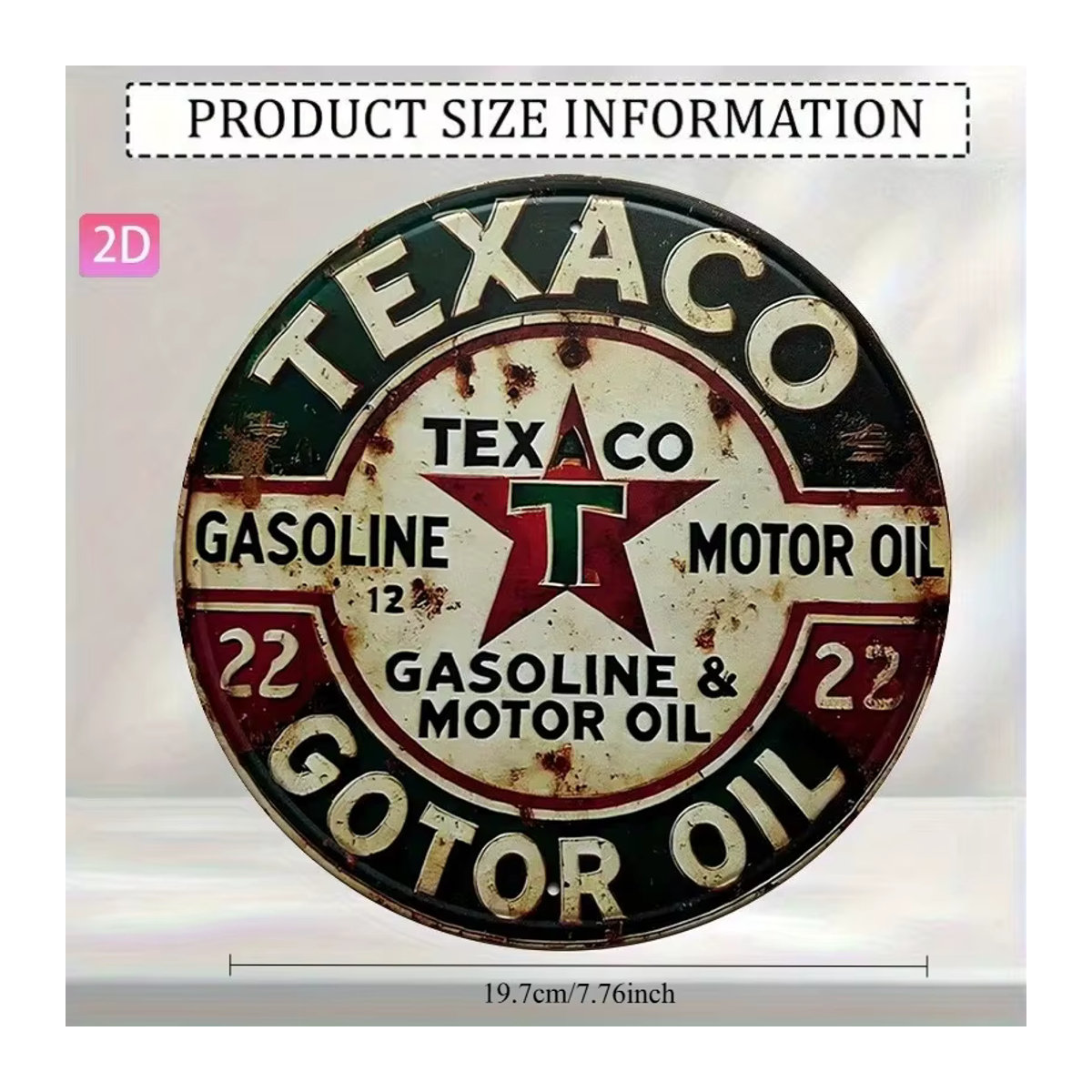 Vintage Texaco Motoröl-Metallschild rund mit Retro-Design in Rot, Weiß und Grün, Durchmesser: 19,7 cm - Bild 3