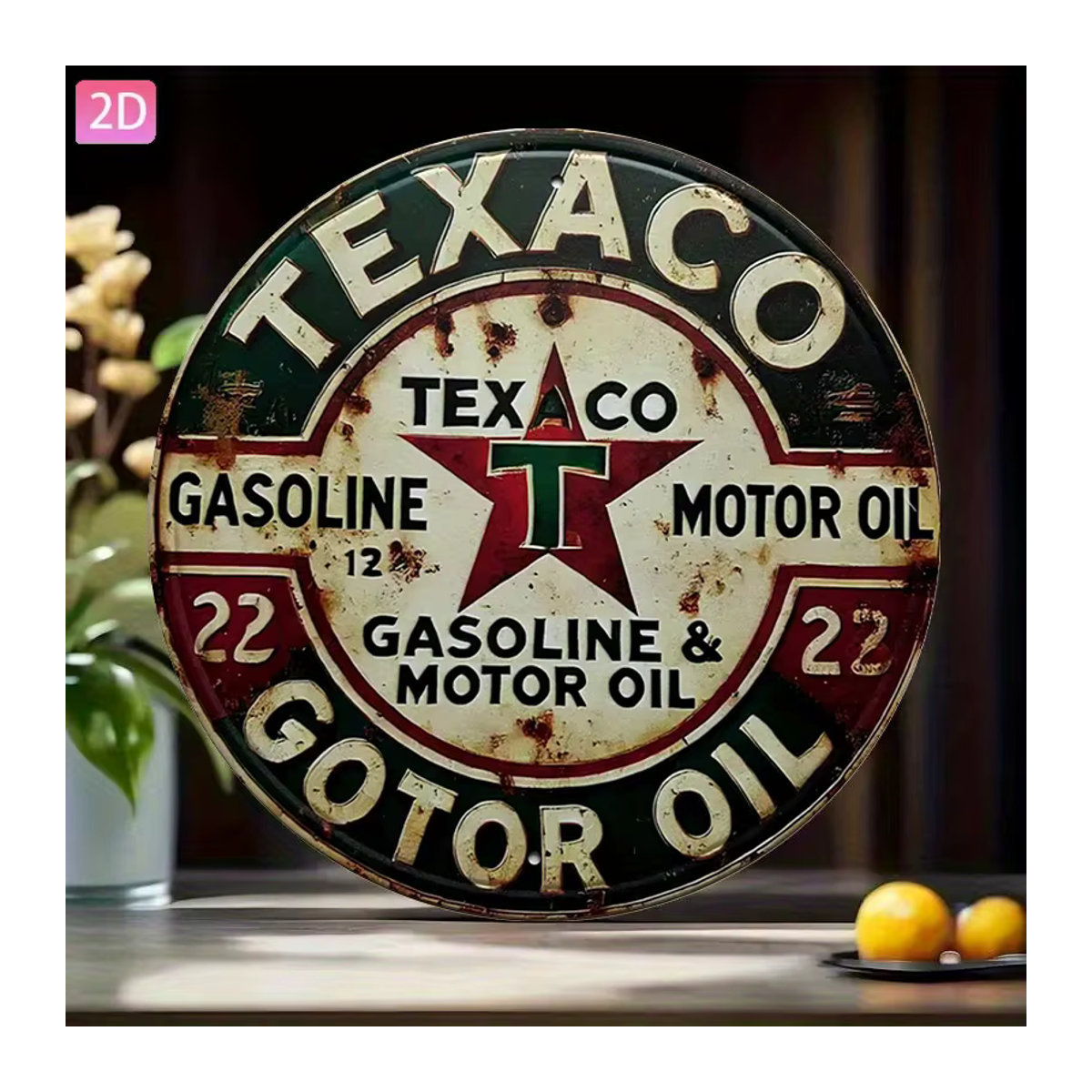 Vintage Texaco Motoröl-Metallschild rund mit Retro-Design in Rot, Weiß und Grün, Durchmesser: 19,7 cm - Bild 4