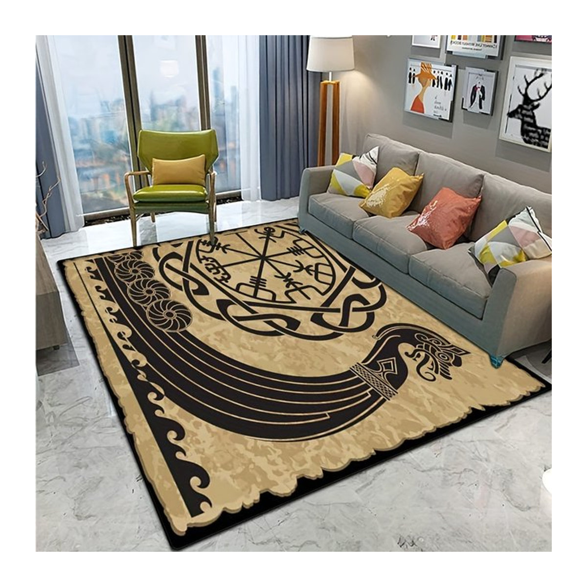 Vintage Viking Rune Teppich Faltenbeständig und Weich für Wohnzimmer, Flur oder Home Office - Bild 1