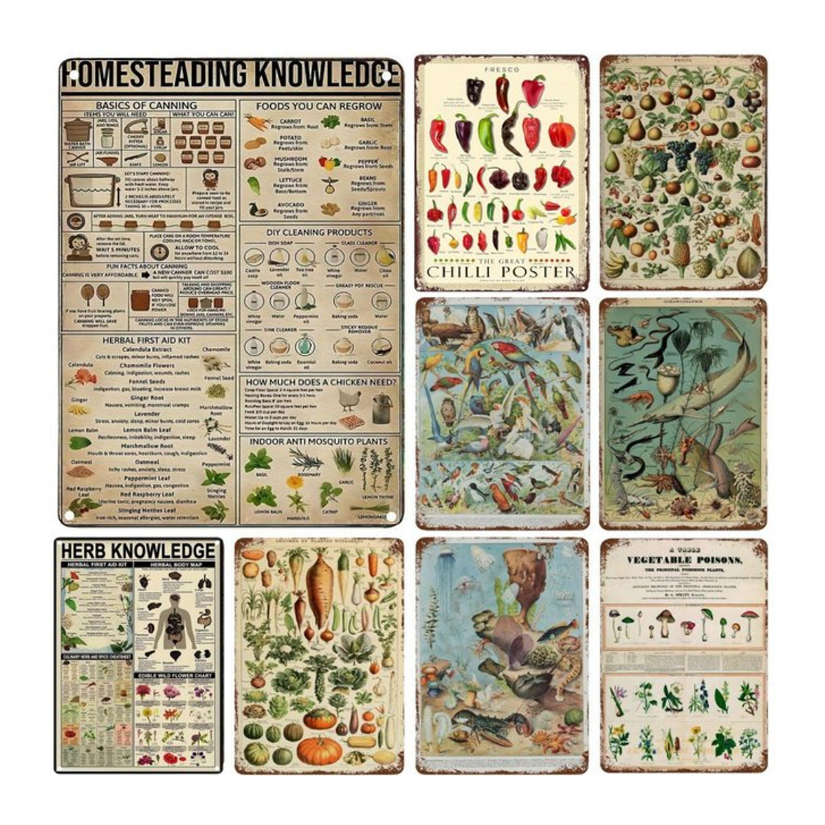 Vintage Wandkunst aus Aluminium mit Pilz, Blumen und Insekten für Garten und Haus, B/H: 30 x 30 cm - Bild 1