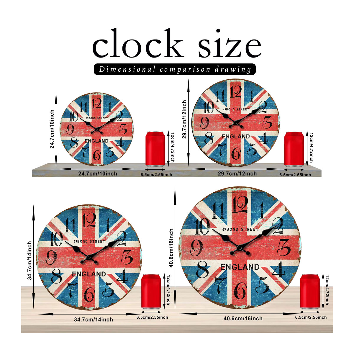 Vintage Wanduhr aus Holz mit Union Jack Design und lautlosem Mechanismus - Bild 3