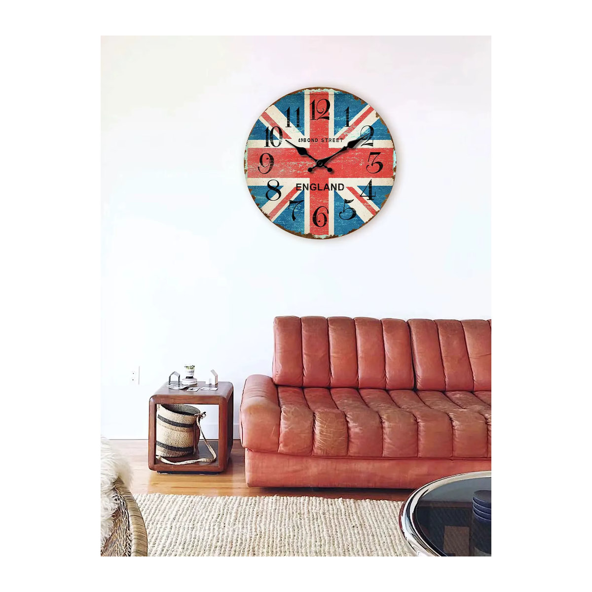 Vintage Wanduhr aus Holz mit Union Jack Design und lautlosem Mechanismus - Bild 6