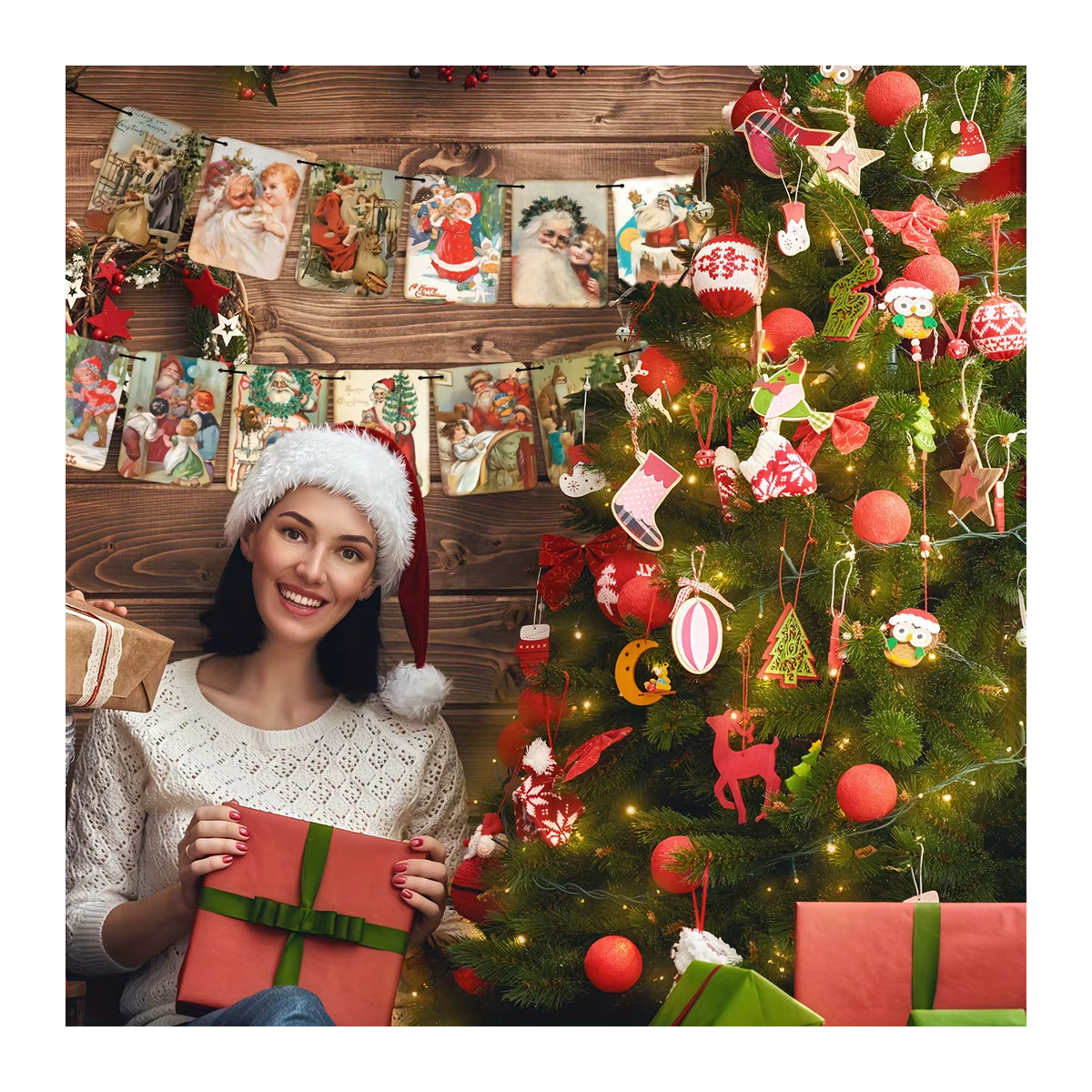 Vintage Weihnachtsbanner mit Santa Claus als traditionelle Dekoration für Zuhause und Büro - Bild 3