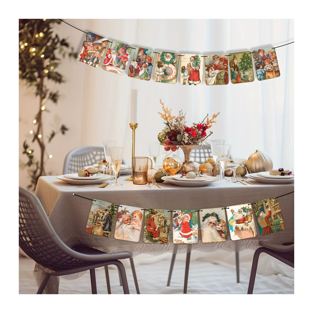 Vintage Weihnachtsbanner mit Santa Claus als traditionelle Dekoration für Zuhause und Büro - Bild 4