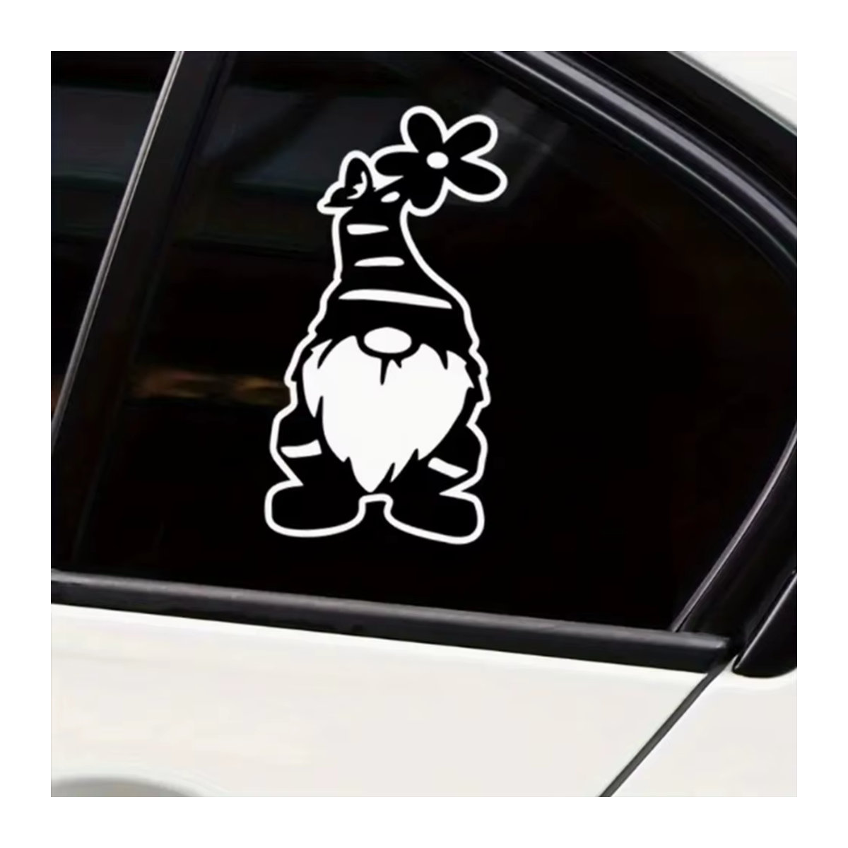 Vinyl Aufkleber Gnom mit Blume in Schwarz für Auto Fenster Wand und Laptop - Bild 4