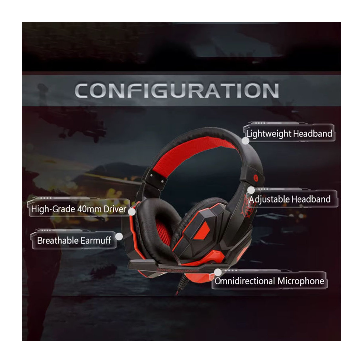 Virwir Kabelgebundenes Gaming-Headset mit 120 Grad verstellbarem Mikrofon und Geräuschunterdrückung für PC, PS4, PS5, Xbox, Smartphone und Laptop in Weiß und Rot - Bild 2