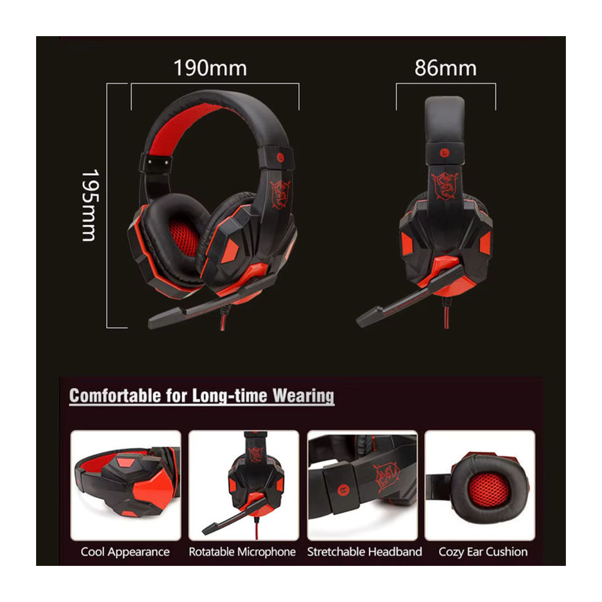 Virwir Kabelgebundenes Gaming-Headset mit 120 Grad verstellbarem Mikrofon und Geräuschunterdrückung für PC, PS4, PS5, Xbox, Smartphone und Laptop in Weiß und Rot - Bild 3