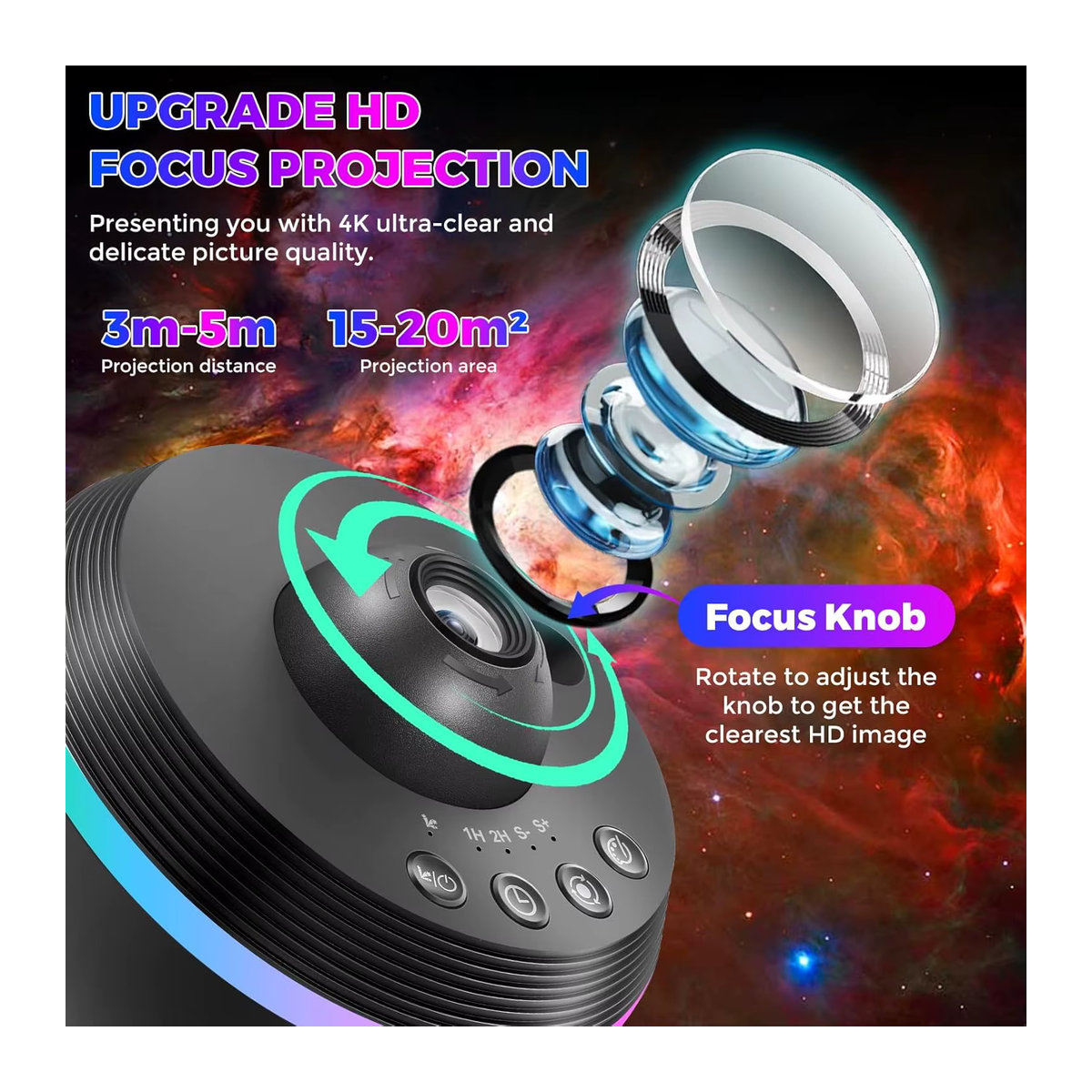 Visason Galaxy Meteor Projektor Nachtlichtlampe Schwarz 360 Grad rotierender 4K HD Sternenprojektor für Kinder und Erwachsene zur Raumdekoration - Bild 3