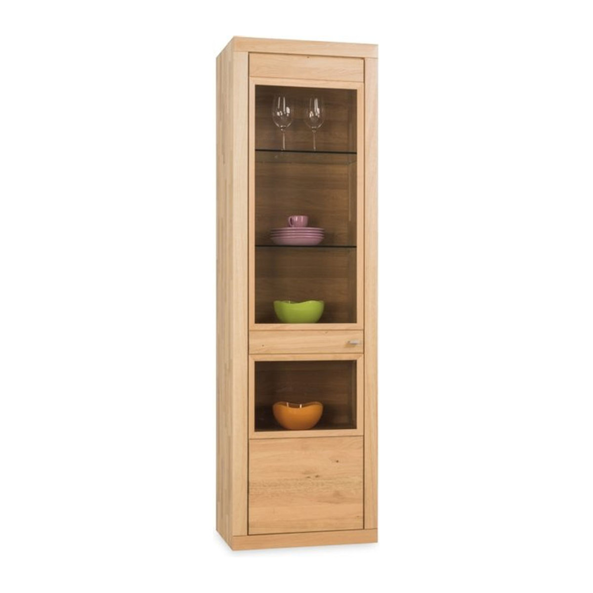 Vitrinenschrank Witlake ANCONA aus Massivholz Eiche Natur mit Glas, H x B x T: 205,2 x 60,2 x 42,1 cm - Bild 1