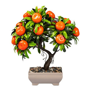Viva Domo Künstlicher Bonsai in Grün und Orange als dekorative Topfpflanze aus Kunststoff