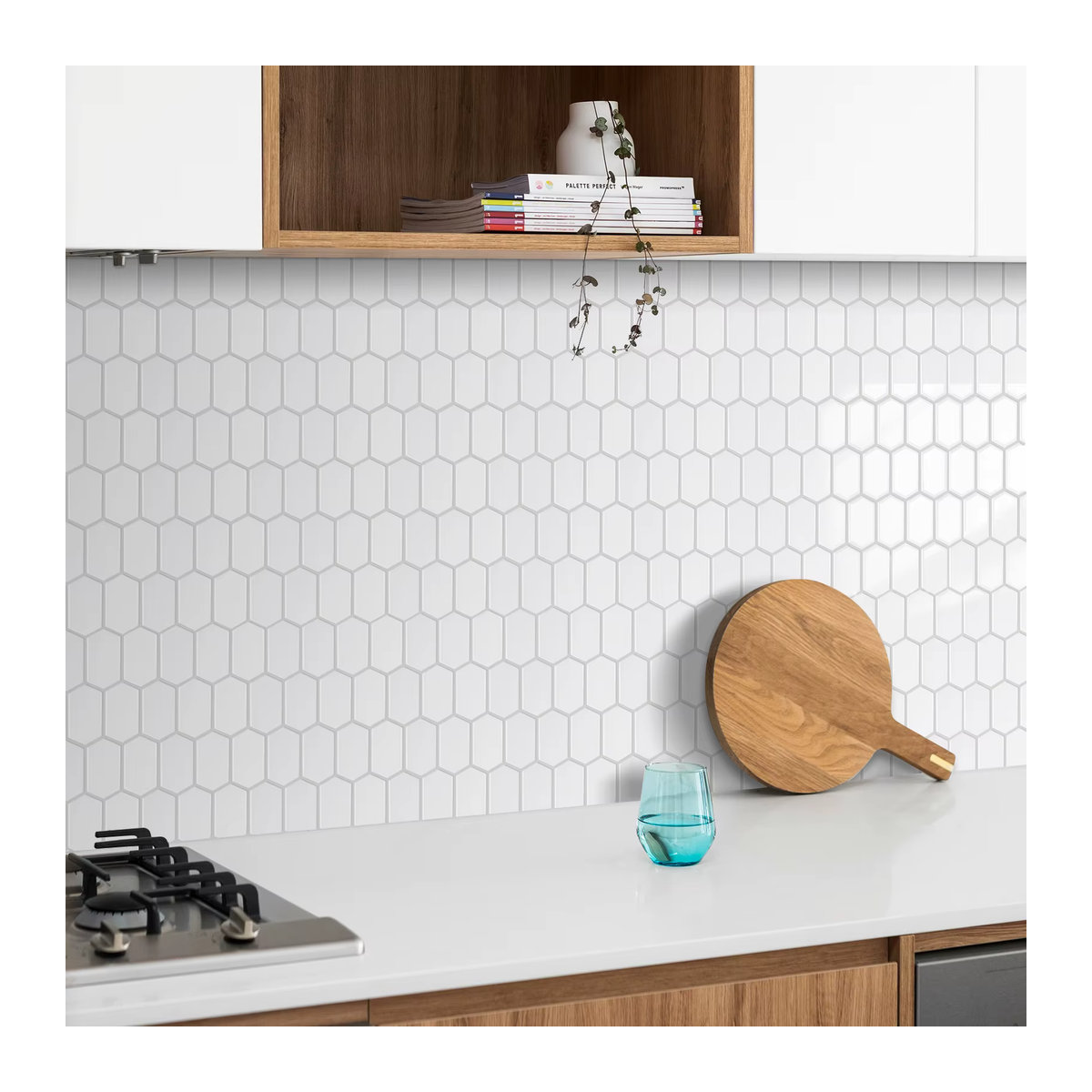 Vividtiles 10er Set 3D Ziegel Wandfliesen Selbstklebend Weiß Geometrisches Muster Wasserdicht und Temperaturbeständig - Bild 3