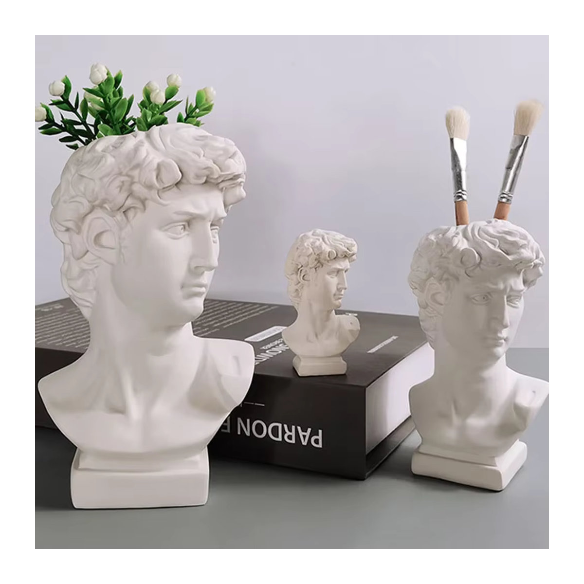 VKTECH David Skulptur aus Keramik in Weiß als kreativer Stifthalter und dekorative Vase - Bild 2