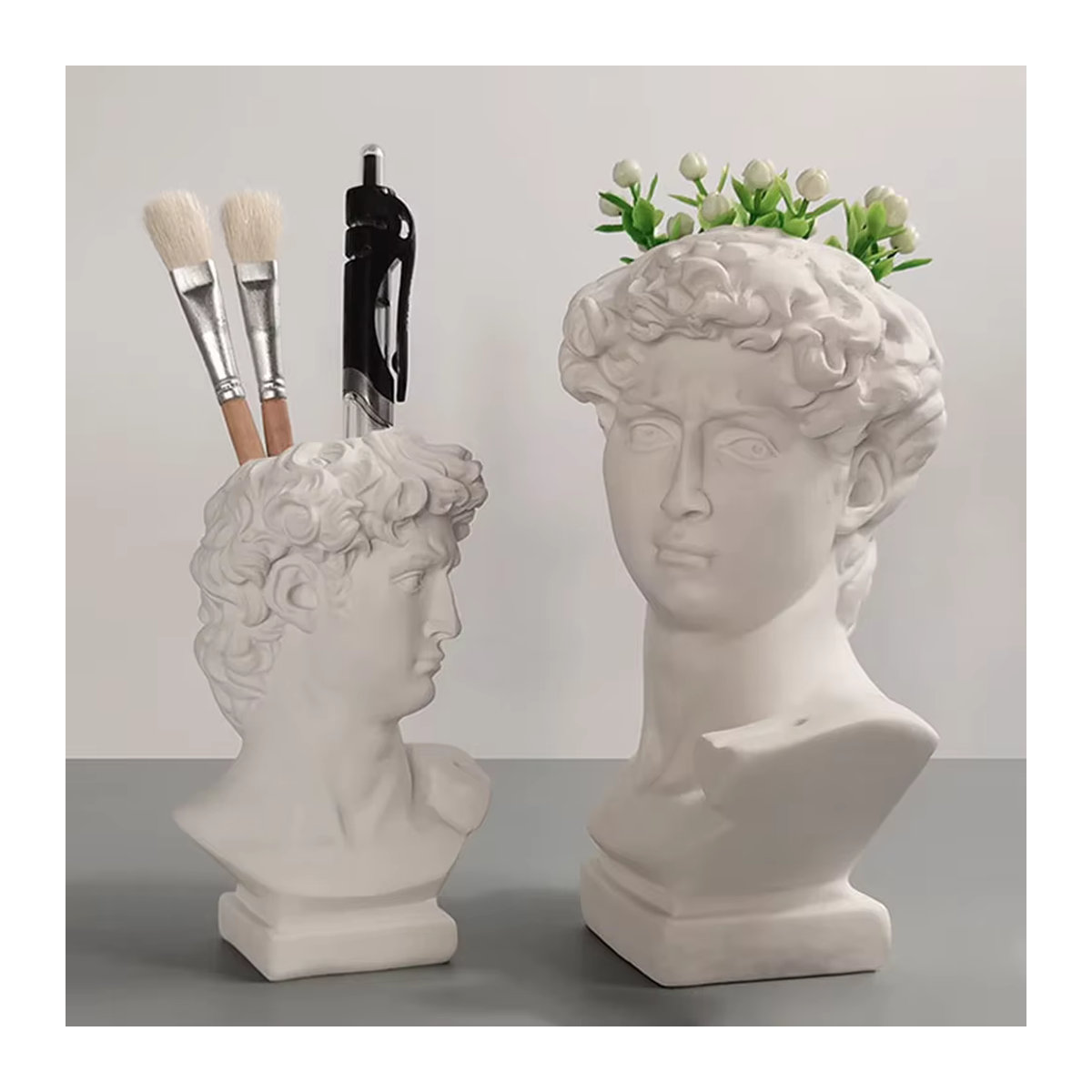 VKTECH David Skulptur aus Keramik in Weiß als kreativer Stifthalter und dekorative Vase - Bild 3