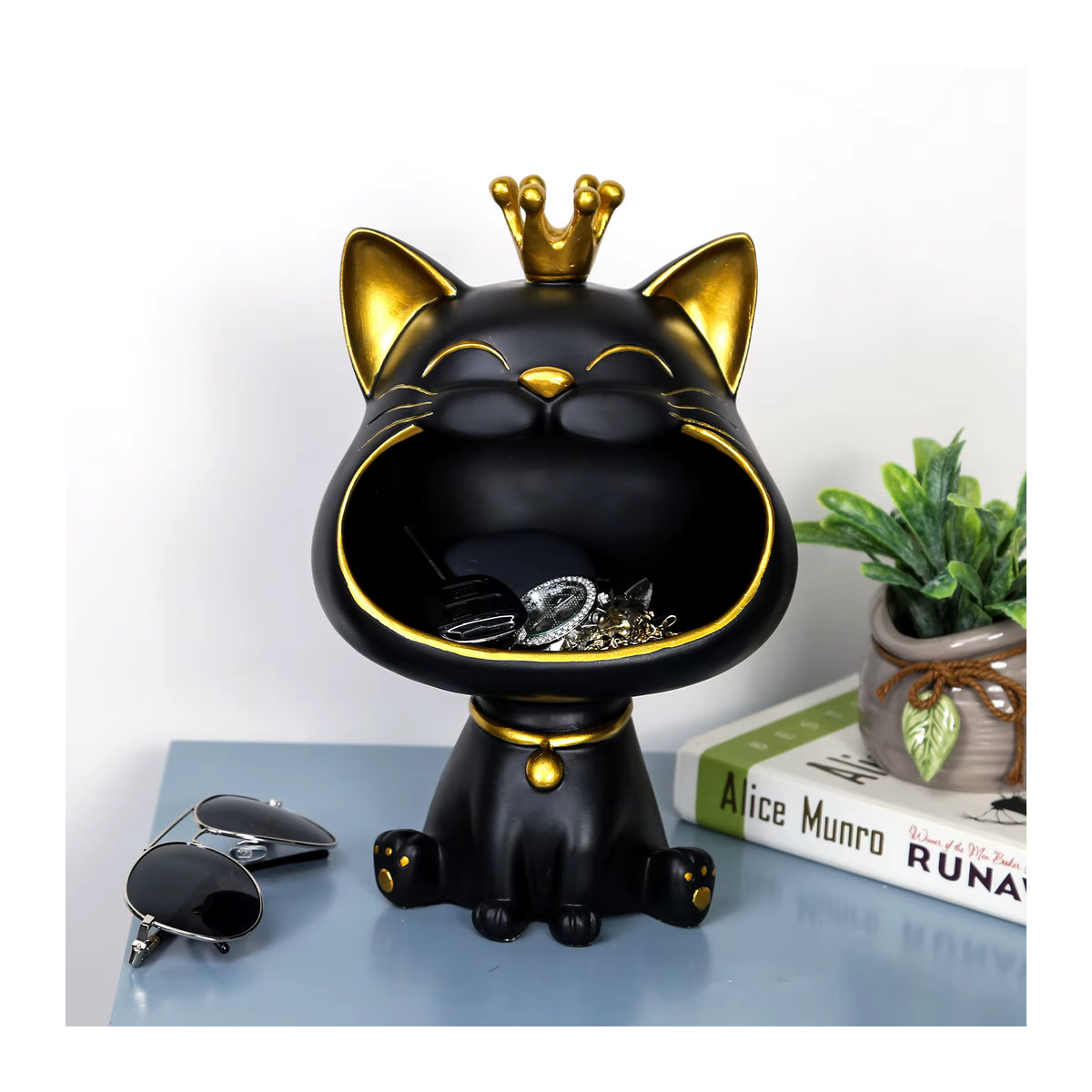 VKTECH Dekorationsbox Katze aus Kunstharz als Aufbewahrung für Süßigkeiten und Kleinigkeiten in Schwarz oder Weiß - Bild 2