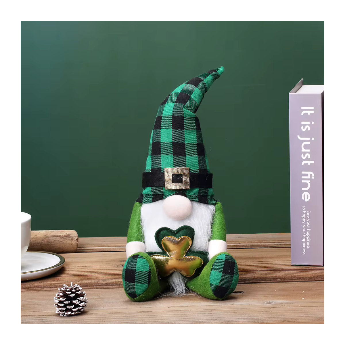 VKTECH Gesichtsloser Zwerg Puppenanhänger in Grün mit Checkered-Muster als St. Patricks Day und Weihnachtsdekoration - Bild 2