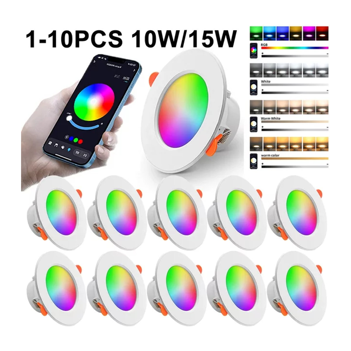 VKTECH Smart LED Downlight RGB App-Steuerung dimmbar 15W Bunt - Bild 1